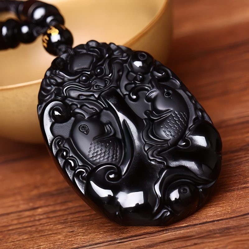 Black Obsidian Koi Fish Strength Pendant Necklace Black Obsidian Koi Fish Strength Pendant Necklace