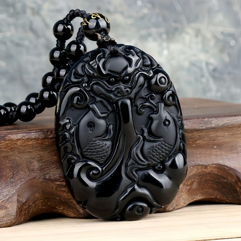 Black Obsidian Koi Fish Strength Pendant Necklace Black Obsidian Koi Fish Strength Pendant Necklace