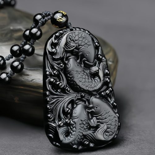 Collar de Obsidiana Negra Pez Koi: Fortaleza y Resiliencia