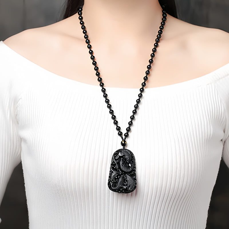 Black Obsidian Koi Fish Strength Necklace Black Obsidian Koi Fish Strength Necklace