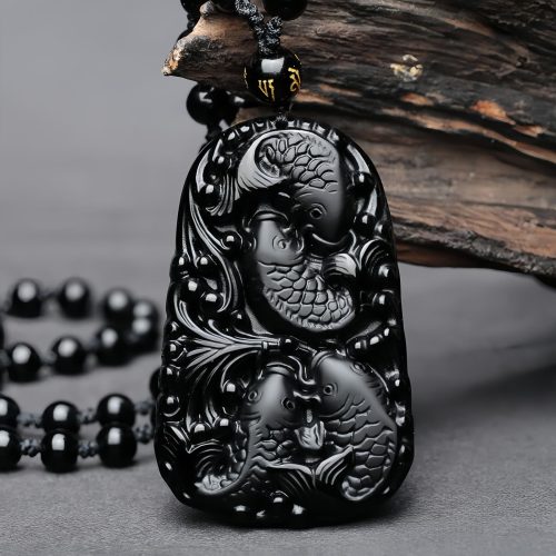 Collar de Obsidiana Negra Pez Koi: Fortaleza y Resiliencia