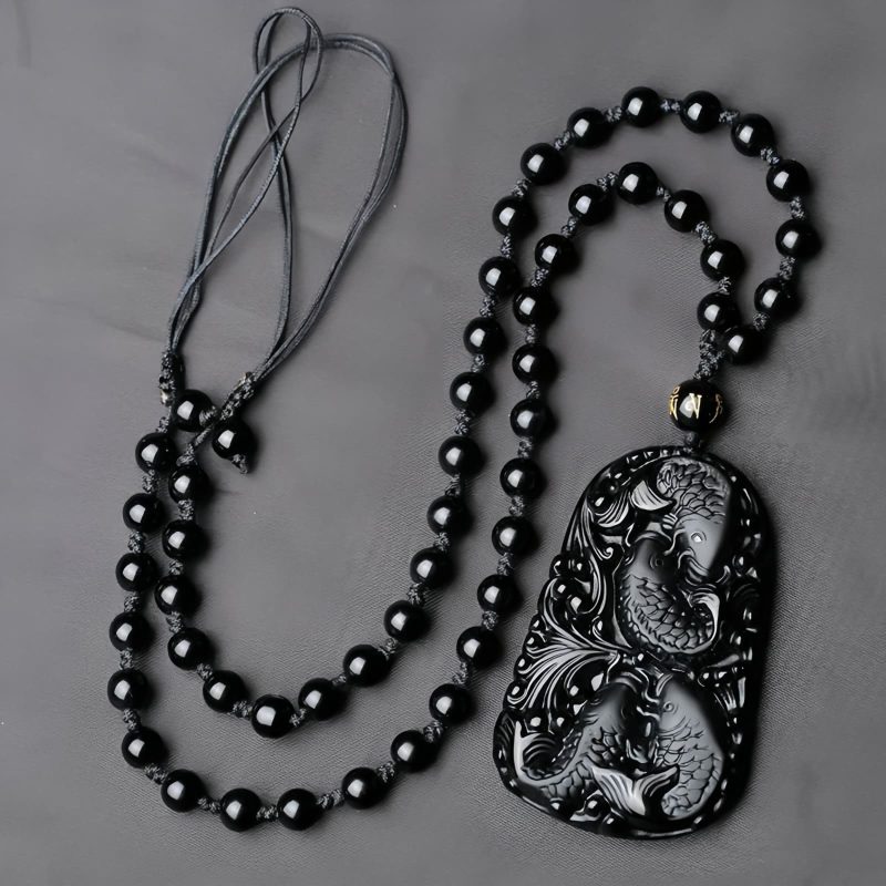 Black Obsidian Koi Fish Strength Necklace Black Obsidian Koi Fish Strength Necklace