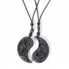 Black Obsidian Yin Yang Dragon Phoenix Luck Necklace Black Obsidian Yin Yang Dragon Phoenix Luck Necklace
