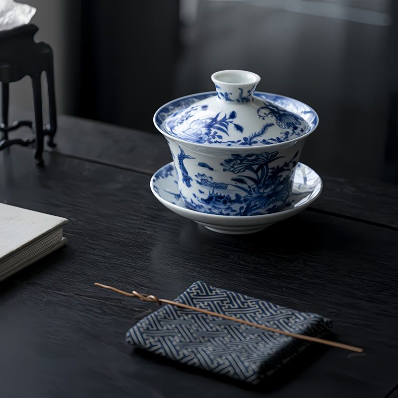 Blue And White Porcelain Lotus Koi Fish Teacup Set Blue And White Porcelain Lotus Koi Fish Teacup Set