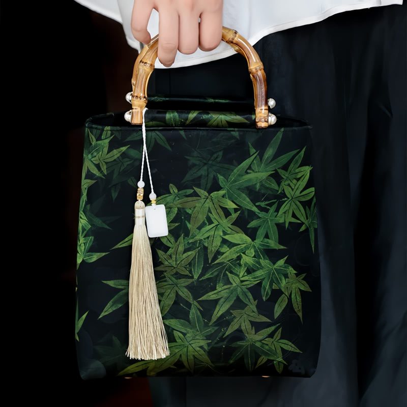 Bolso con Asas de Bambú y Diseño de Carpas Koi Mariposa Butterfly Koi Fish Bamboo Handle Handbag