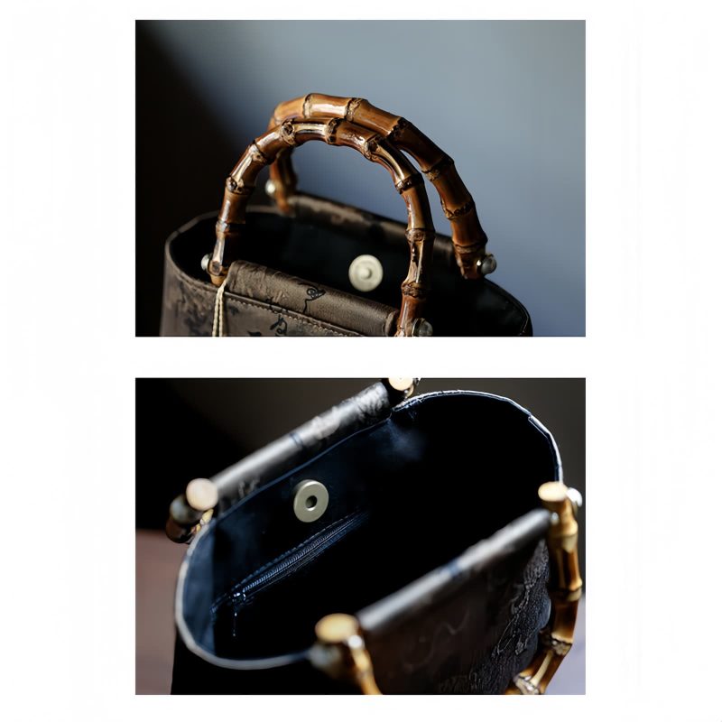 Bolso con Asas de Bambú y Diseño de Carpas Koi Mariposa Butterfly Koi Fish Bamboo Handle Handbag