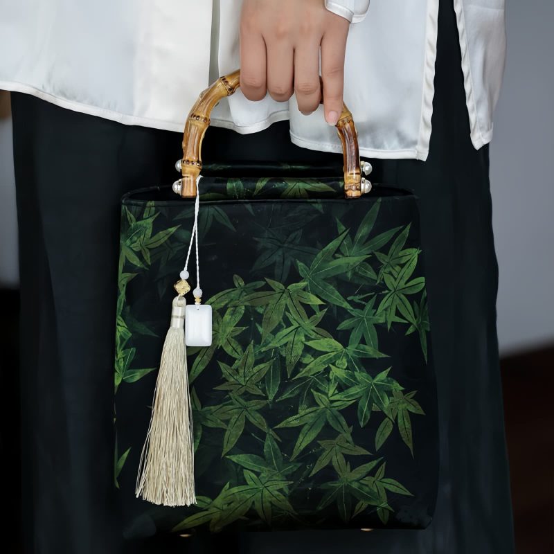 Bolso con Asas de Bambú y Diseño de Carpas Koi Mariposa Butterfly Koi Fish Bamboo Handle Handbag