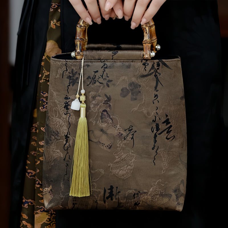 Bolso con Asas de Bambú y Diseño de Carpas Koi Mariposa Butterfly Koi Fish Bamboo Handle Handbag