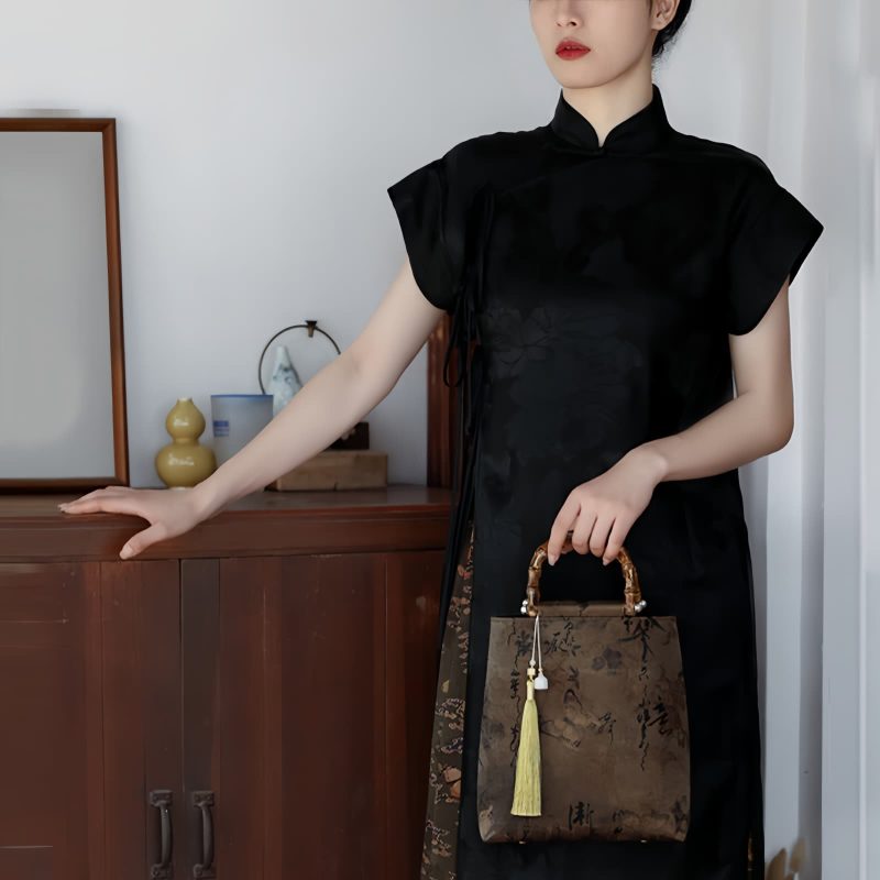 Bolso con Asas de Bambú y Diseño de Carpas Koi Mariposa Butterfly Koi Fish Bamboo Handle Handbag