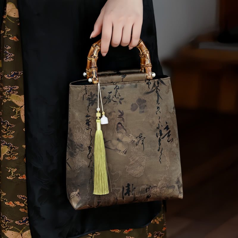 Bolso con Asas de Bambú y Diseño de Carpas Koi Mariposa Butterfly Koi Fish Bamboo Handle Handbag