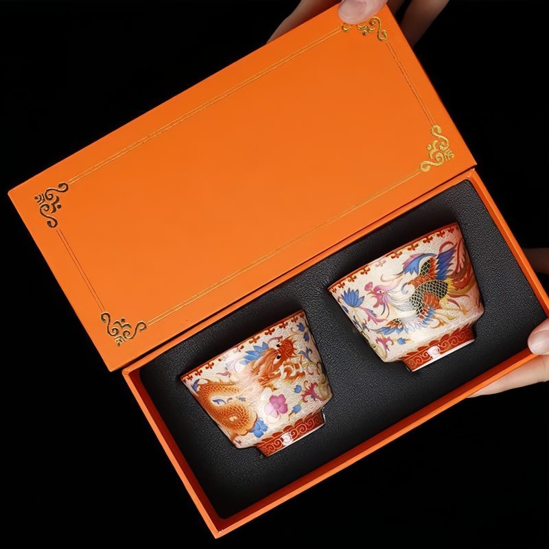Ceramic Dragon Phoenix Tea Cups Set Ceramic Dragon Phoenix Tea Cups Set