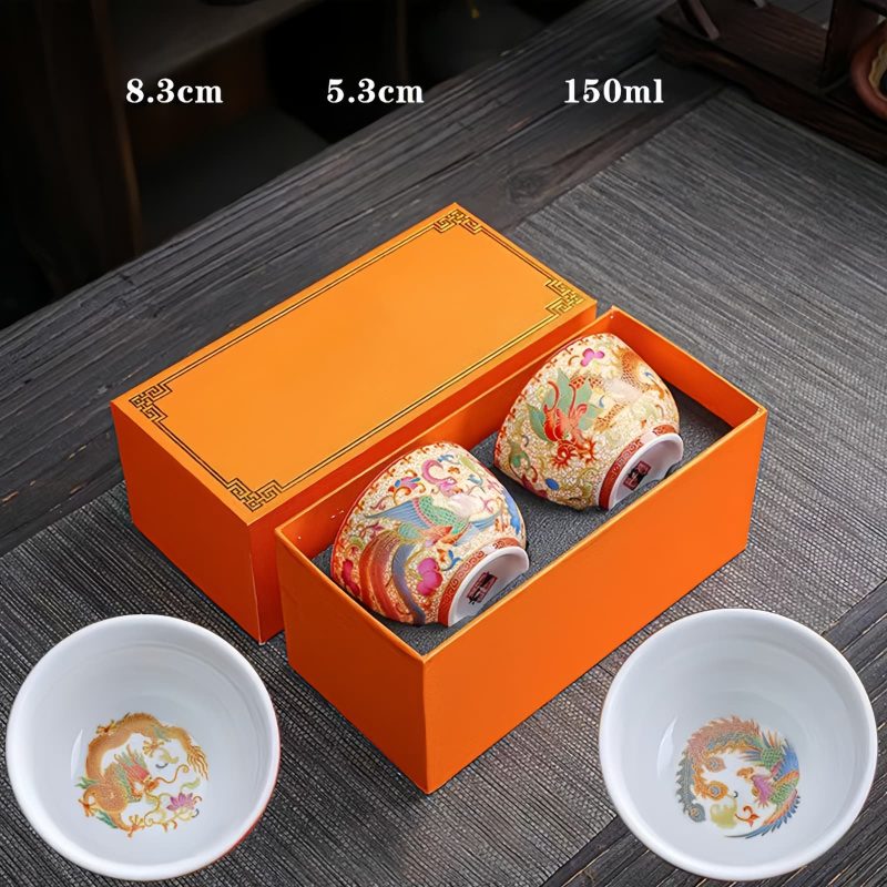 Ceramic Dragon Phoenix Tea Cups Set Ceramic Dragon Phoenix Tea Cups Set