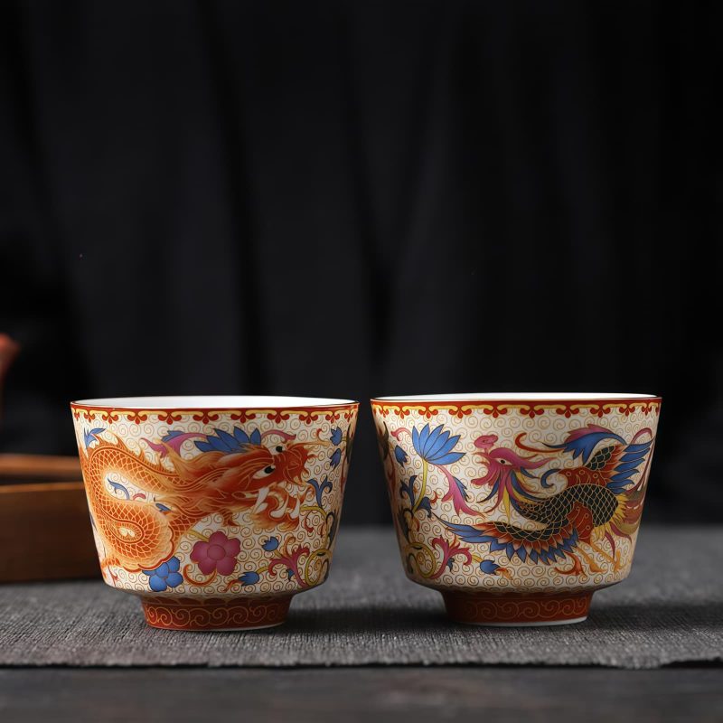 Ceramic Dragon Phoenix Tea Cups Set Ceramic Dragon Phoenix Tea Cups Set