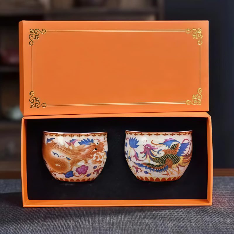 Ceramic Dragon Phoenix Tea Cups Set Ceramic Dragon Phoenix Tea Cups Set
