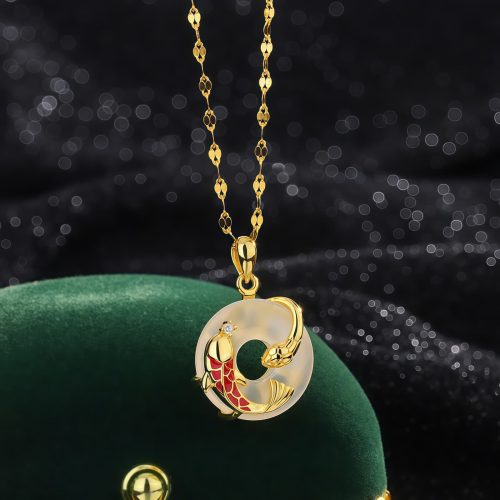 Chalcedony Koi Fish Positive Necklace in 999 Silver