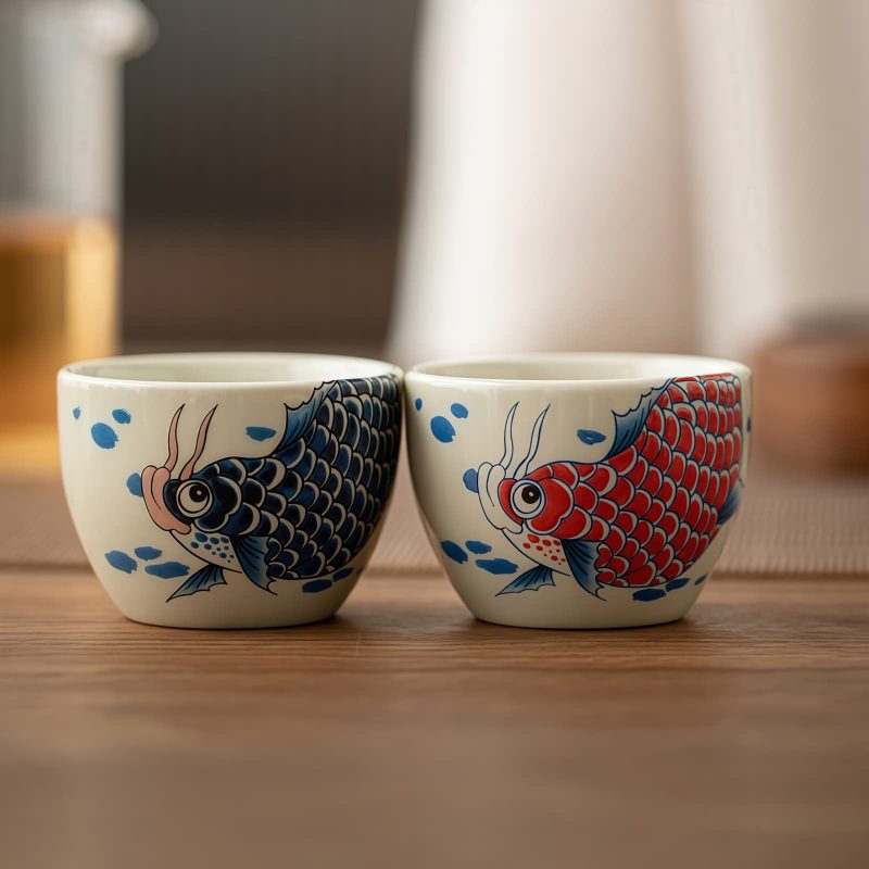 Chinese Ceramic Koi Fish Teacup