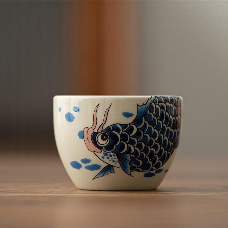 Chinese Ceramic Koi Fish Teacup
