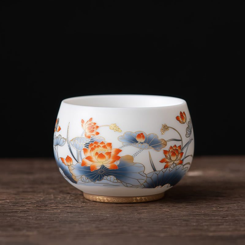 Chinese Ceramic Koi Fish Teacup with Phoenix Dragon Design Chinese Ceramic Koi Fish Teacup with Phoenix Dragon Design