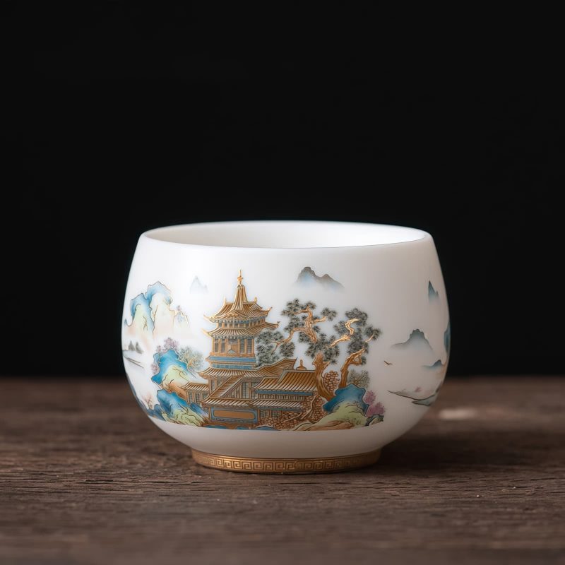 Chinese Ceramic Koi Fish Teacup with Phoenix Dragon Design Chinese Ceramic Koi Fish Teacup with Phoenix Dragon Design