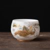 Chinese Ceramic Koi Fish Teacup with Phoenix Dragon Design Chinese Ceramic Koi Fish Teacup with Phoenix Dragon Design