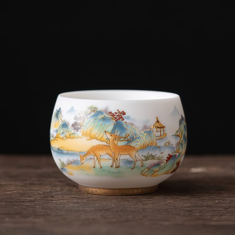 Chinese Ceramic Koi Fish Teacup with Phoenix Dragon Design Chinese Ceramic Koi Fish Teacup with Phoenix Dragon Design