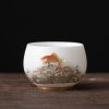 Chinese Ceramic Koi Fish Teacup with Phoenix Dragon Design Chinese Ceramic Koi Fish Teacup with Phoenix Dragon Design