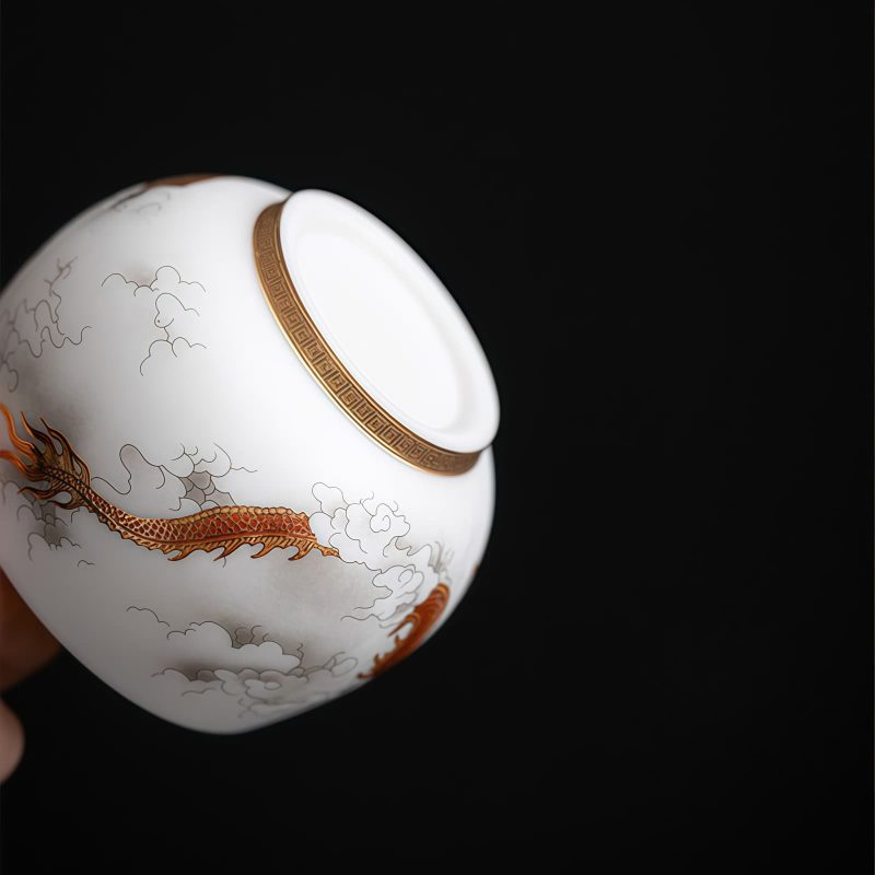 Chinese Ceramic Koi Fish Teacup with Phoenix Dragon Design Chinese Ceramic Koi Fish Teacup with Phoenix Dragon Design