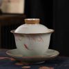 Chinese Ceramic Gaiwan Koi Fish Teacup Set with Saucer and Lid Chinese Ceramic Gaiwan Koi Fish Teacup Set with Saucer and Lid