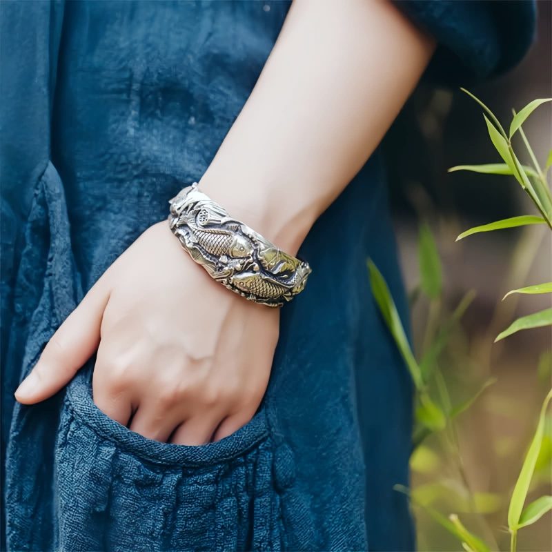 Copper Plated Silver Koi Fish Lotus Wealth Bracelet Copper Plated Silver Koi Fish Lotus Wealth Bracelet