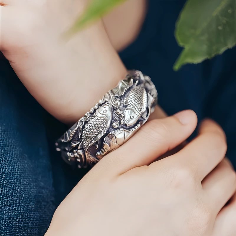 Copper Plated Silver Koi Fish Lotus Wealth Bracelet Copper Plated Silver Koi Fish Lotus Wealth Bracelet