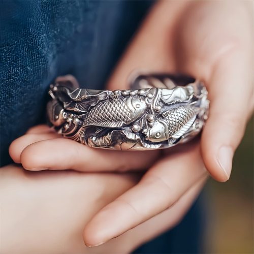 Copper Plated Silver Koi Fish Lotus Wealth Bracelet
