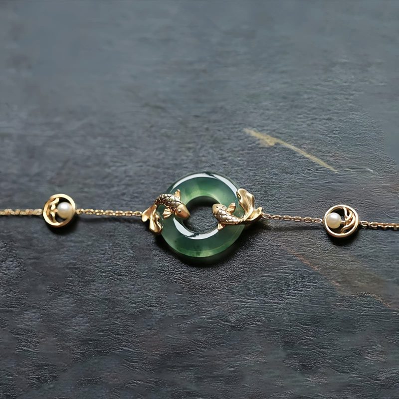 Cyan Jade Koi Fish Harmony Bracelet Cyan Jade Koi Fish Harmony Bracelet