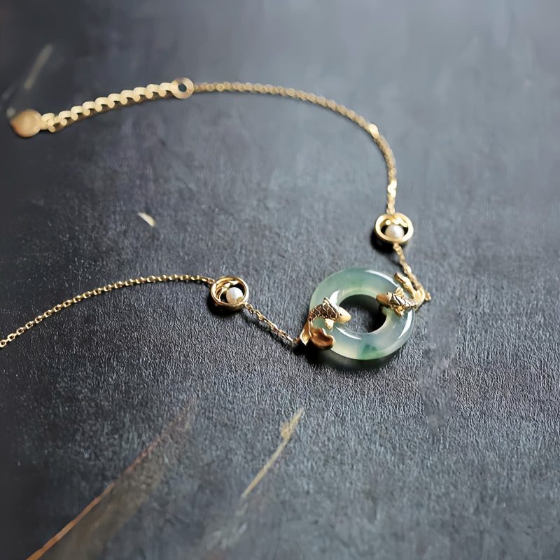 Cyan Jade Koi Fish Harmony Bracelet Cyan Jade Koi Fish Harmony Bracelet
