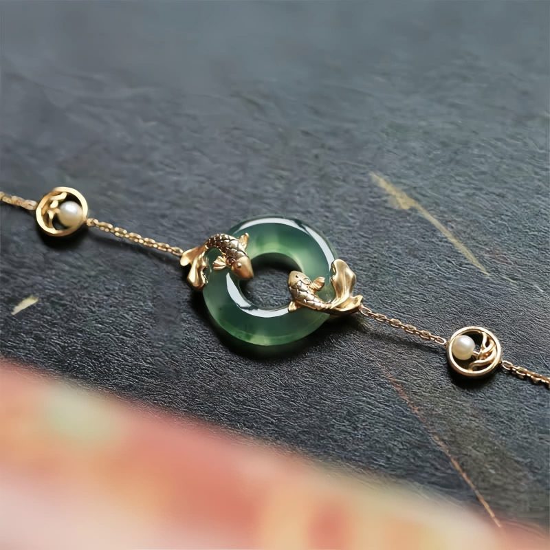 Cyan Jade Koi Fish Harmony Bracelet Cyan Jade Koi Fish Harmony Bracelet