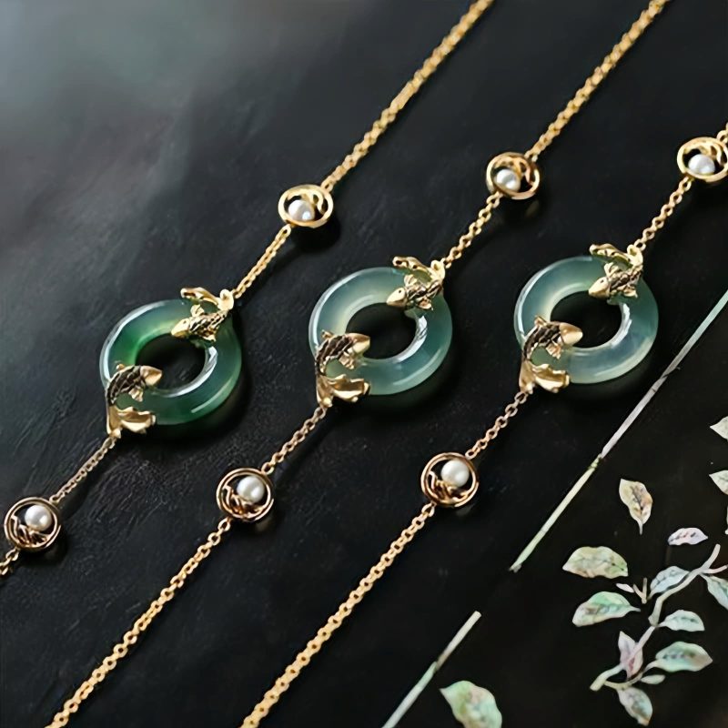 Cyan Jade Koi Fish Harmony Bracelet Cyan Jade Koi Fish Harmony Bracelet