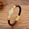 Pulsera de Cuero y Acero Inoxidable Ojo Turco Evil Eye Leather Stainless Steel Bracelet