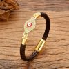 Pulsera de Cuero y Acero Inoxidable Ojo Turco Evil Eye Leather Stainless Steel Bracelet