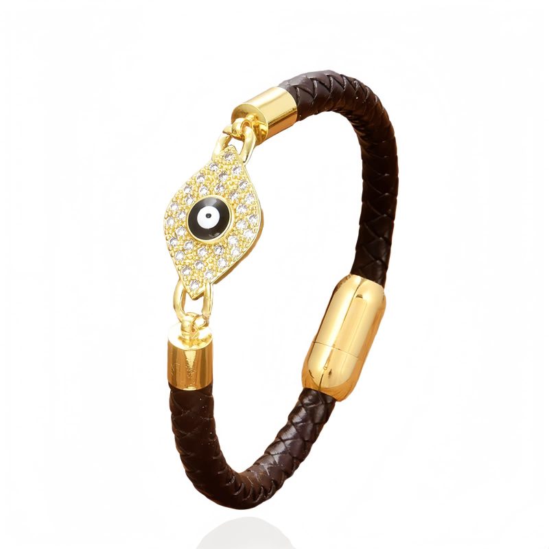 Pulsera de Cuero y Acero Inoxidable Ojo Turco Evil Eye Leather Stainless Steel Bracelet