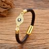 Pulsera de Cuero y Acero Inoxidable Ojo Turco Evil Eye Leather Stainless Steel Bracelet