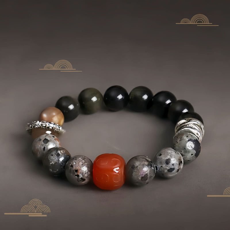 Schutzarmband aus Goldglanz-Obsidian und Rotem Achat Gold Sheen Obsidian Red Agate Protection Bracelet