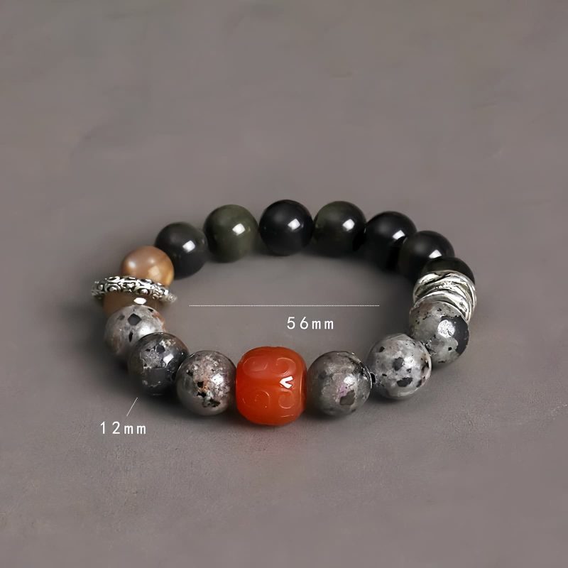 Schutzarmband aus Goldglanz-Obsidian und Rotem Achat Gold Sheen Obsidian Red Agate Protection Bracelet