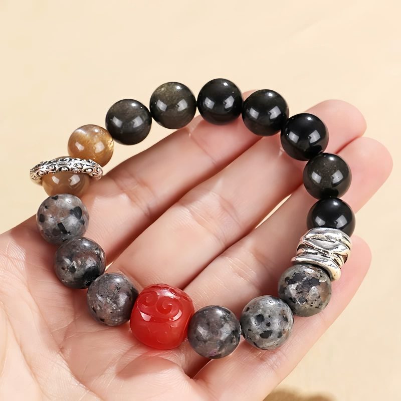 Schutzarmband aus Goldglanz-Obsidian und Rotem Achat Gold Sheen Obsidian Red Agate Protection Bracelet