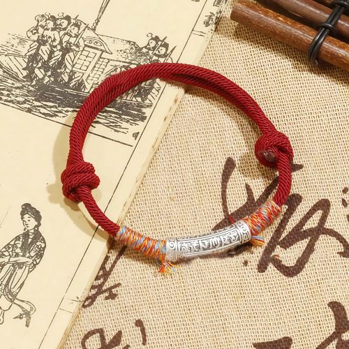 ハンドメイド 999純銀製 六字真言（オム・マニ・パドメ・フム）編み込みブレスレット