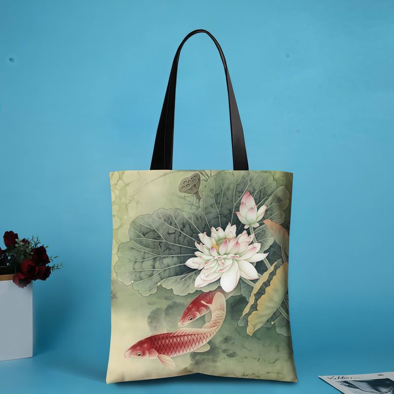 Handgefertigte Canvas-Schultertasche mit Koi-Motiv Handmade Canvas Koi Fish Shoulder Bag