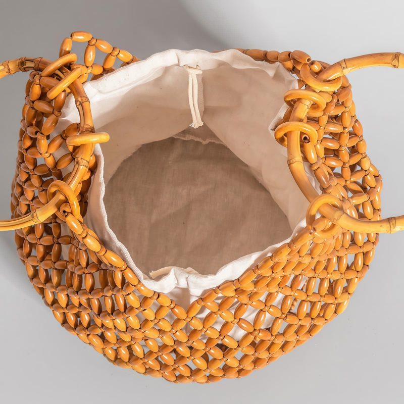 Bolso de Cuentas de Madera con Asa de Bambú Tejido a Mano Handwoven Wooden Beads Bamboo Handle Bag