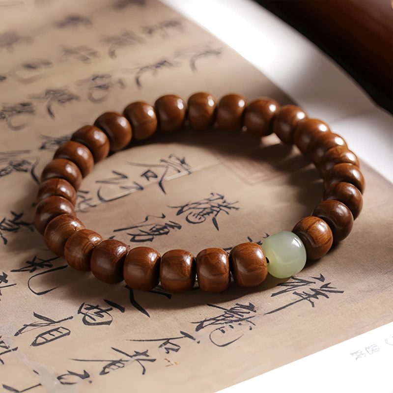 Natural Abelia Wood Hetian Jade Evil Spirits Warding Bracelet Natural Abelia Wood Hetian Jade Evil Spirits Warding Bracelet