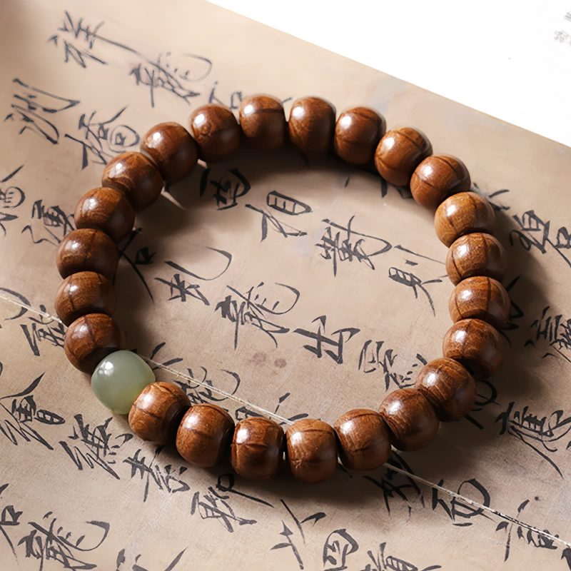 Natural Abelia Wood Hetian Jade Evil Spirits Warding Bracelet Natural Abelia Wood Hetian Jade Evil Spirits Warding Bracelet