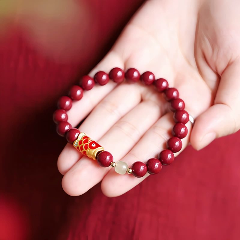 Natural Cinnabar Koi Fish Blessing Bracelet Natural Cinnabar Koi Fish Blessing Bracelet