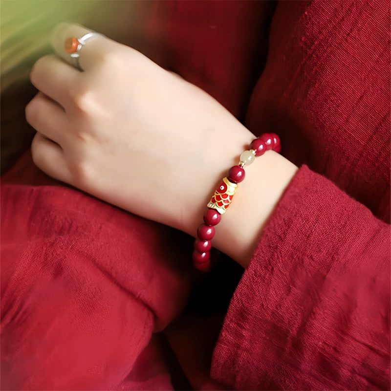 Natural Cinnabar Koi Fish Blessing Bracelet Natural Cinnabar Koi Fish Blessing Bracelet