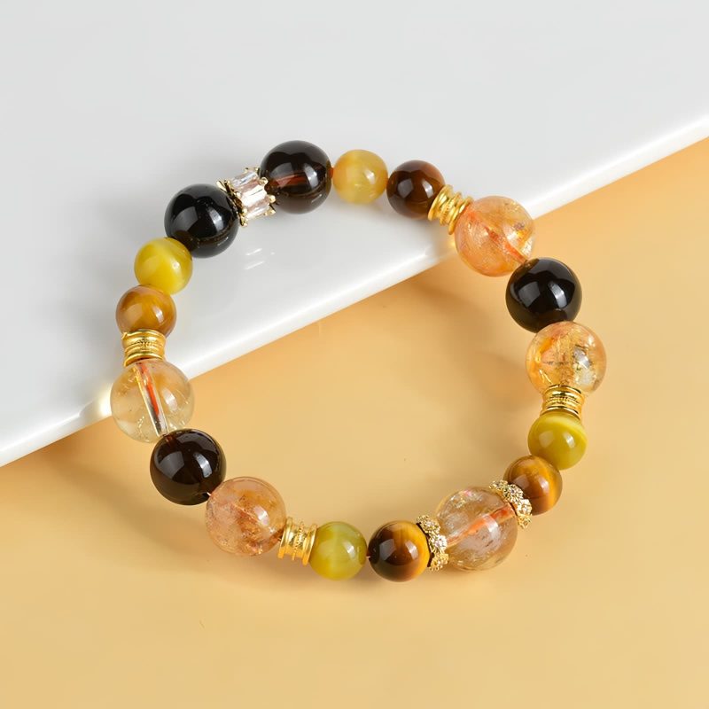 Natural Citrine Smoky Quartz Tiger Eye Duobao Prosperity Flow Bracelet Natural Citrine Smoky Quartz Tiger Eye Duobao Prosperity Flow Bracelet